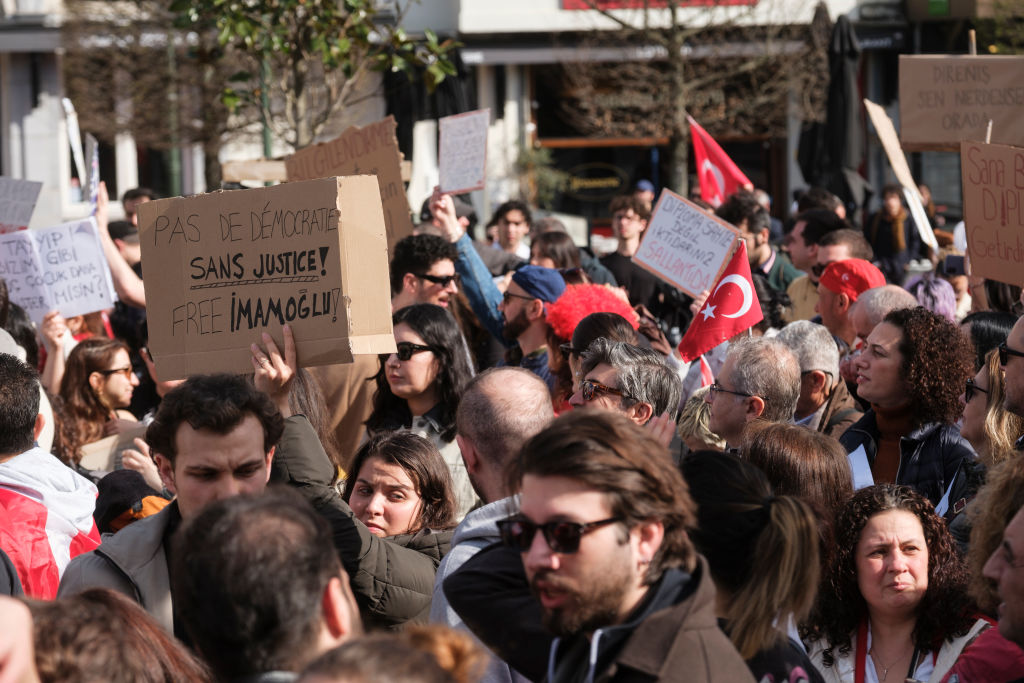 Protests broke out again over the arrest of the Mayor of Istanbul Ekrem Imamoglu. (Thierry Monasse/Getty Images)