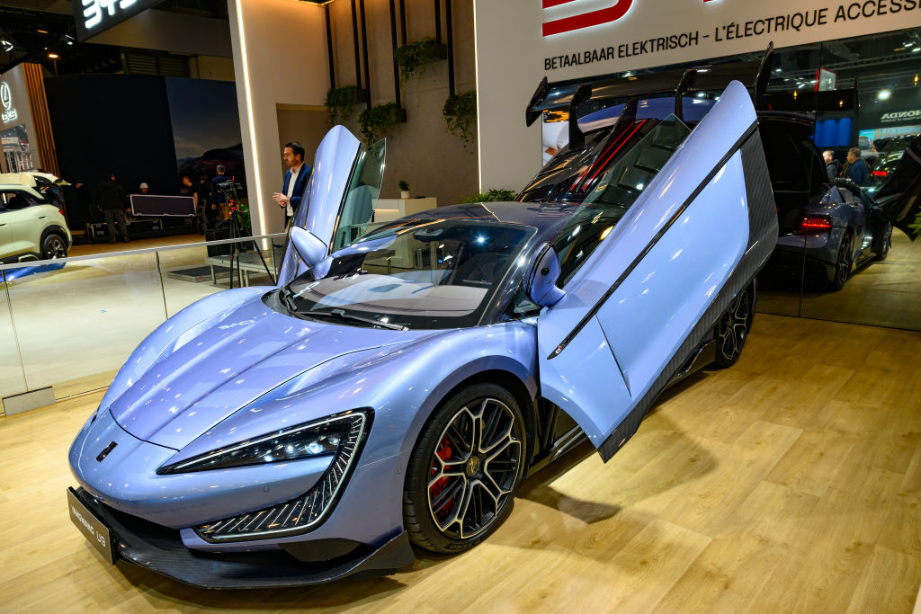 Chinese car maker BYD's Yangwang U9 battery electric sports car. (Sjoerd van der Wal/Getty Images)