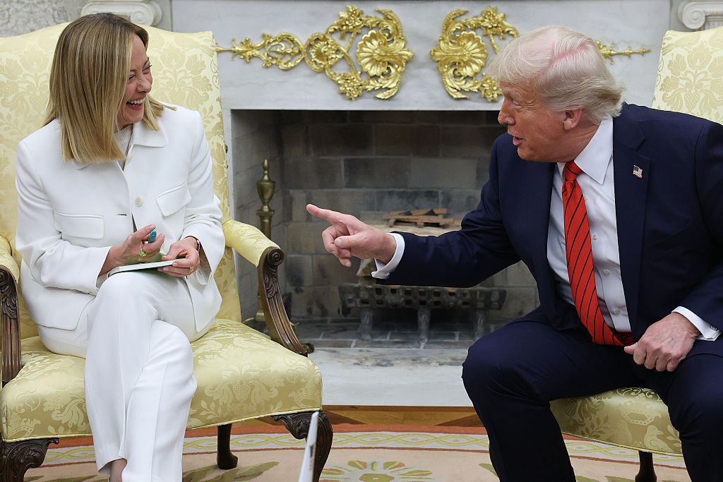 US President Donald Trump with Italian Prime Minister Giorgia Meloni in the Oval Office. (Win McNamee/Getty Images)