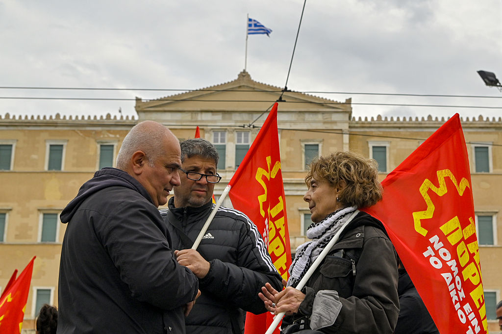 Greek rail drivers on June 17 held a 24-hour strike to demand sweeping safety improvements, ahead of a parliamentary vote on investigating top officials for the country's worst train tragedy, a 2023 collision that killed 57 people. (Photo by Milos Bicanski/Getty Images)