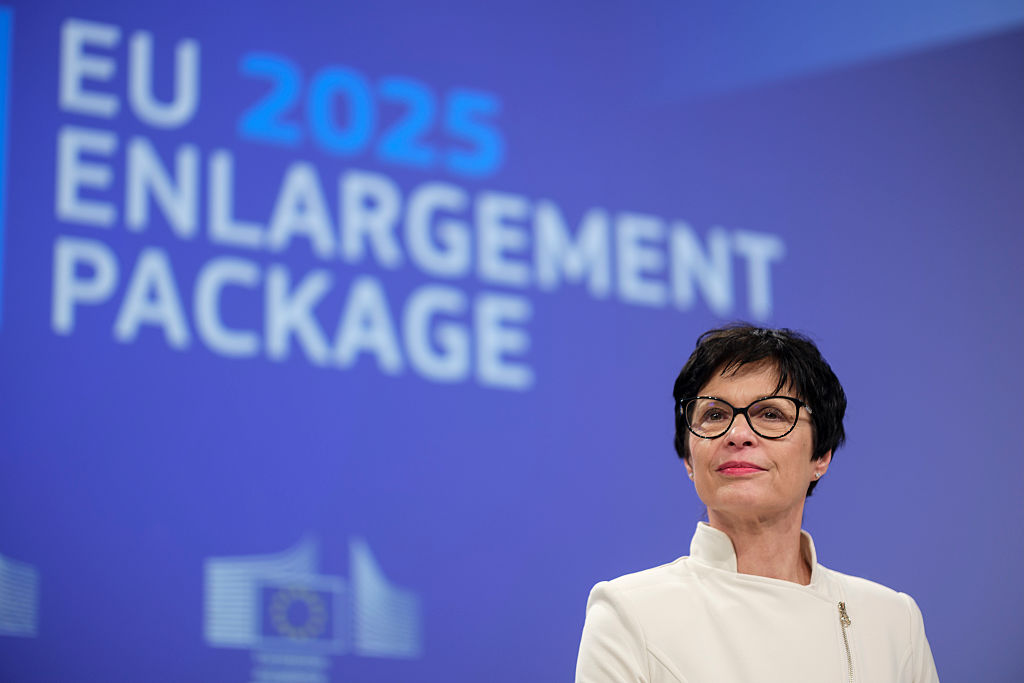 As a series of corruption scandals hit Ukraine, European Commission Commissioner for Enlargement Marta Kos is pushing for Ukraine's accession to the European Union membership. Photo by Thierry Monasse/Getty Images)