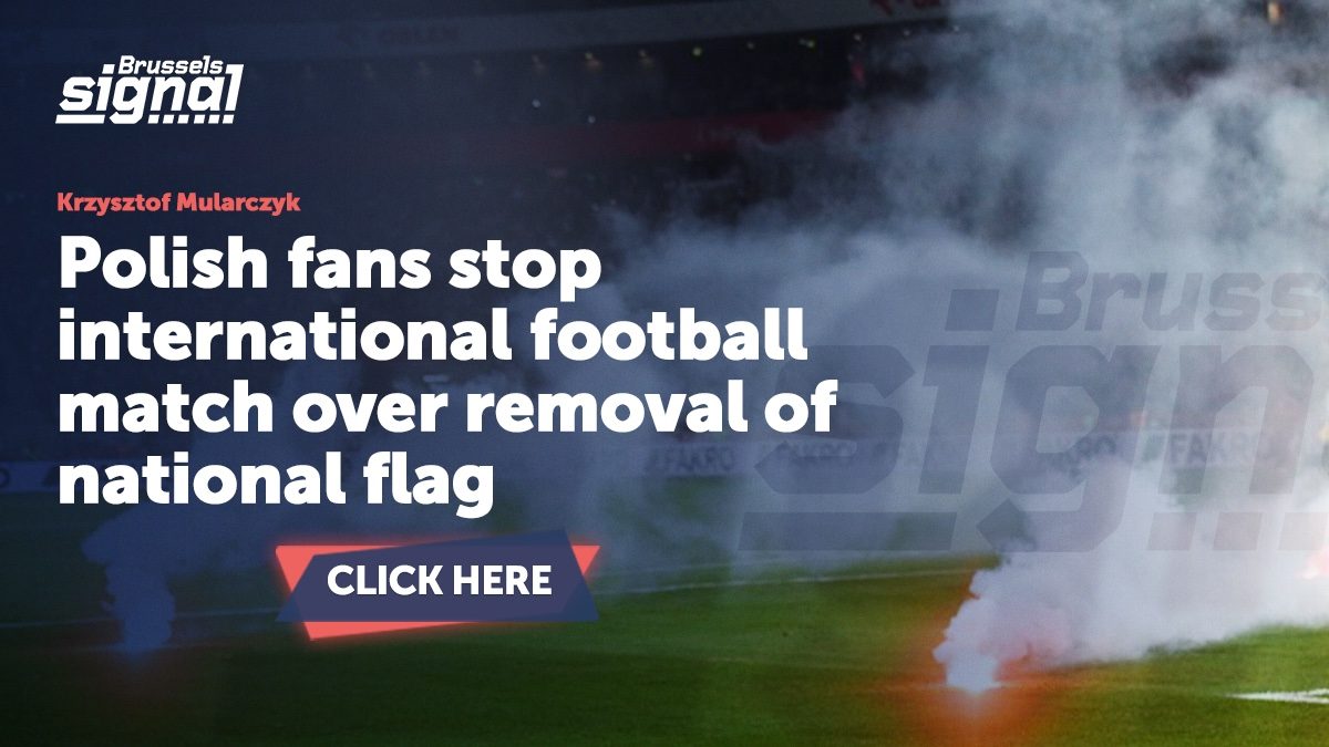 Polish fans stop international football match over removal of national flag