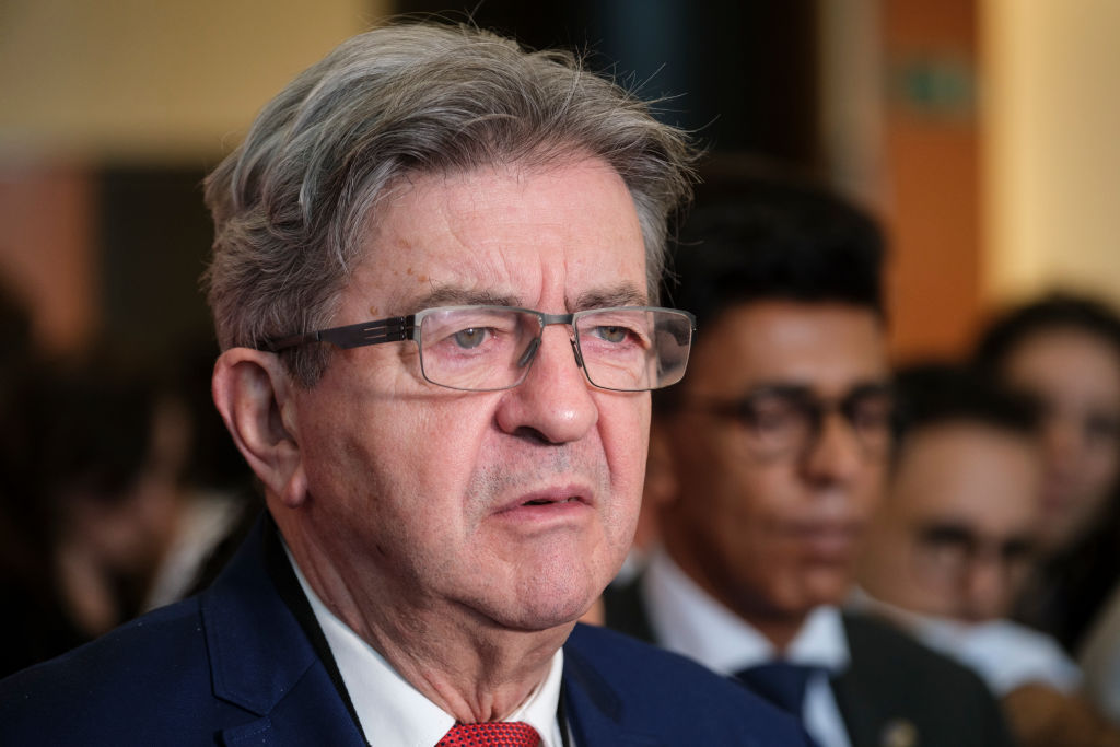 Jean Luc Mélenchon, leader of La France Insoumise (LFI) announces today at their press conference that the first law he wants to pass aimed at "breaking media monopolies" if LFI wins the 2027 presidential election.(Photo by Thierry Monasse/Getty Images)