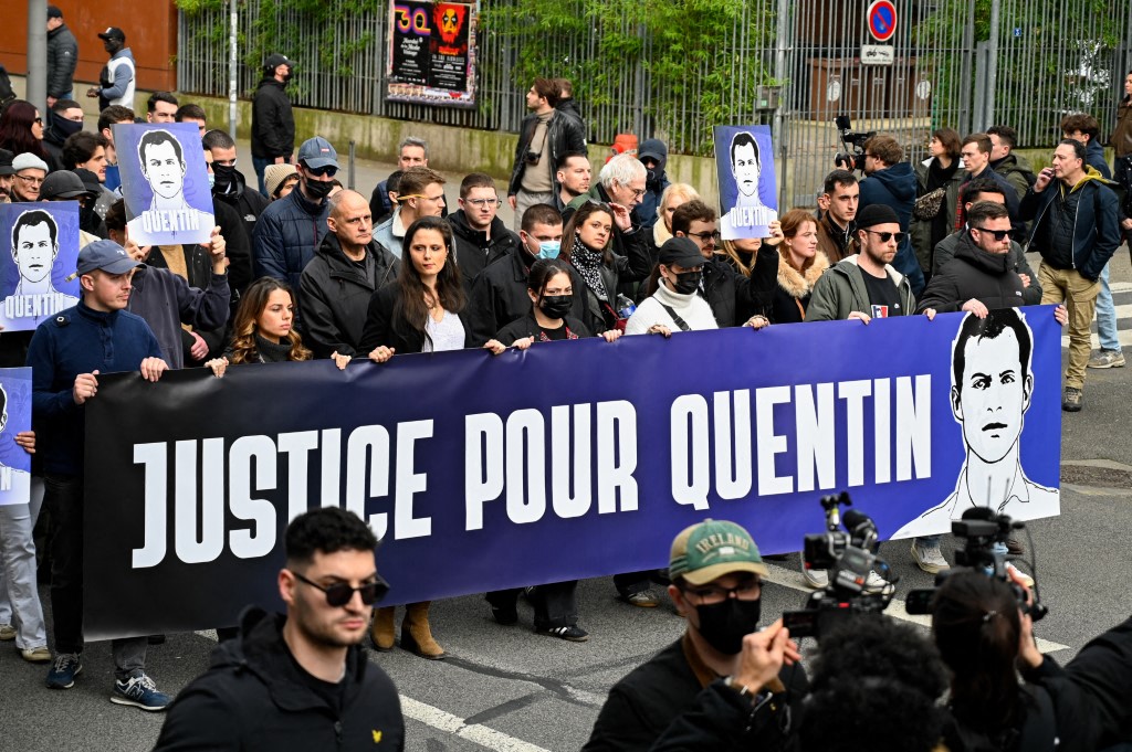 Two young men in their twenties were arrested in the Lyon region this Wednesday morning for the killing of Quentin Deranque. They are suspected to have participated to the violence.(Photo by Matthieu Delaty / Hans Lucas via AFP)