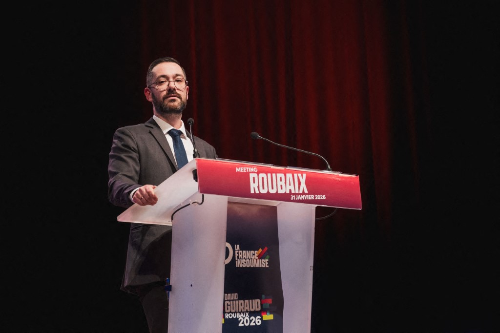 Newly elected mayor in Roubaix, David Guiraud (LFI) (Photo by Armand Gesquière / Hans Lucas via AFP)