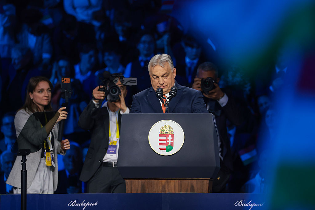 Prime Minister Viktor Orban slammed Hungary's opposition on today, accusing it of trying to disrupt a weekend election in which the nationalist is facing an unprecedented challenge to his 16-year rule. (Photo by Jonathan Ernst-Pool/Getty Images)
