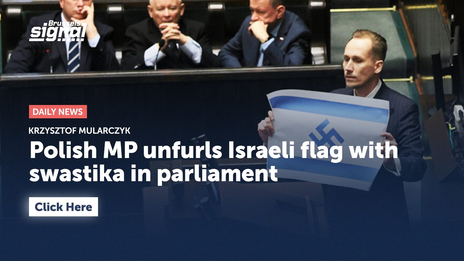 Polish MP unfurls Israeli flag with swastika in parliament