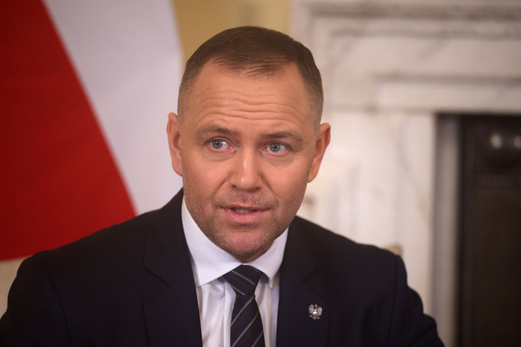 Polish President Karol Nawrocki has called for Ukrainian President Volodymyr Zelensky to be stripped of Poland’s highest state honour after Kyiv named a military brigade after the wartime nationalist group UPA, an organisation linked to the massacre of tens of thousands of Poles during World War II.(Photo by Dan Kitwood/Getty Images)